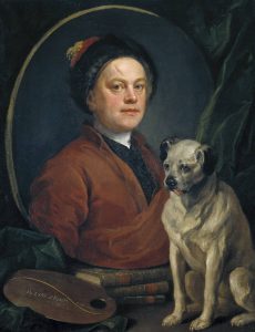 It is a portrait of The Painter and his Pug 1745 by William Hogarth, which is part of the dermatological iconodiagnosis
